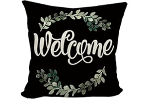 Mancheng-zi Welcome Pillow Covers 18x18,Porch Decor,Outdoor Pillows,Outdoor Pillow Covers,Outdoor Throw Pillows, Farmhouse Porch Deco,Patio Pillows,Outdoor Pillows for Patio Furniture(Black)