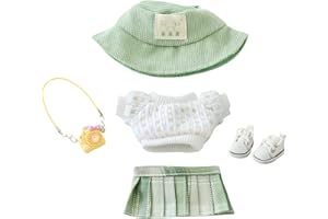 XINBALOVE 17cm Doll Clothes Set (No Doll), 5 Pieces Dress Outfit Set for 6.7inch Doll Suit, Fashion Chic Hat & Clothes Accessories for 1st/2nd/3rd Gen Doll Play & Display Green