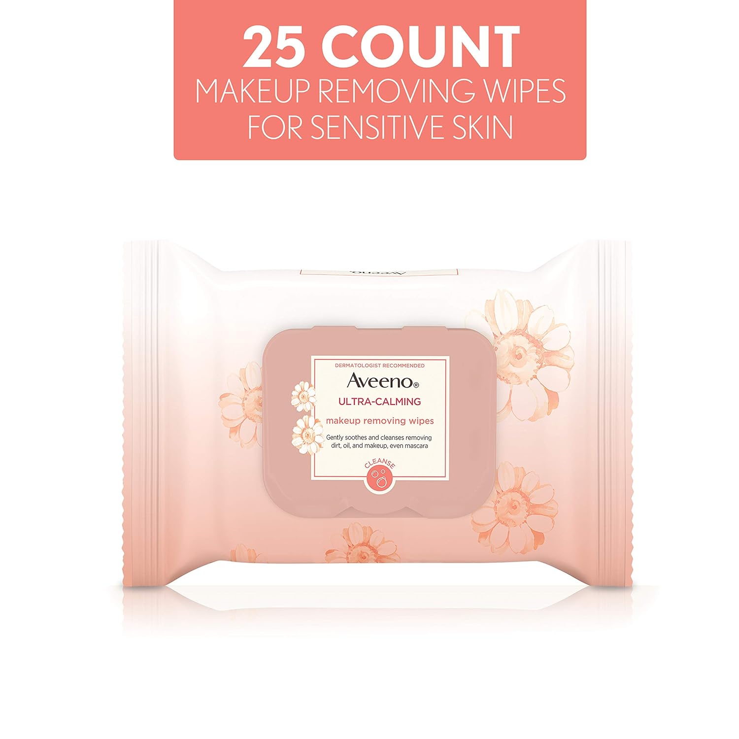 Aveeno Ultra-Calming Makeup Removing Facial Cleansing Wipes with Feverfew Extract, Oil-Free Soothing Face Wipes for Sensitive Skin, Gentle & Non-Comedogenic, 25 Count: Beauty