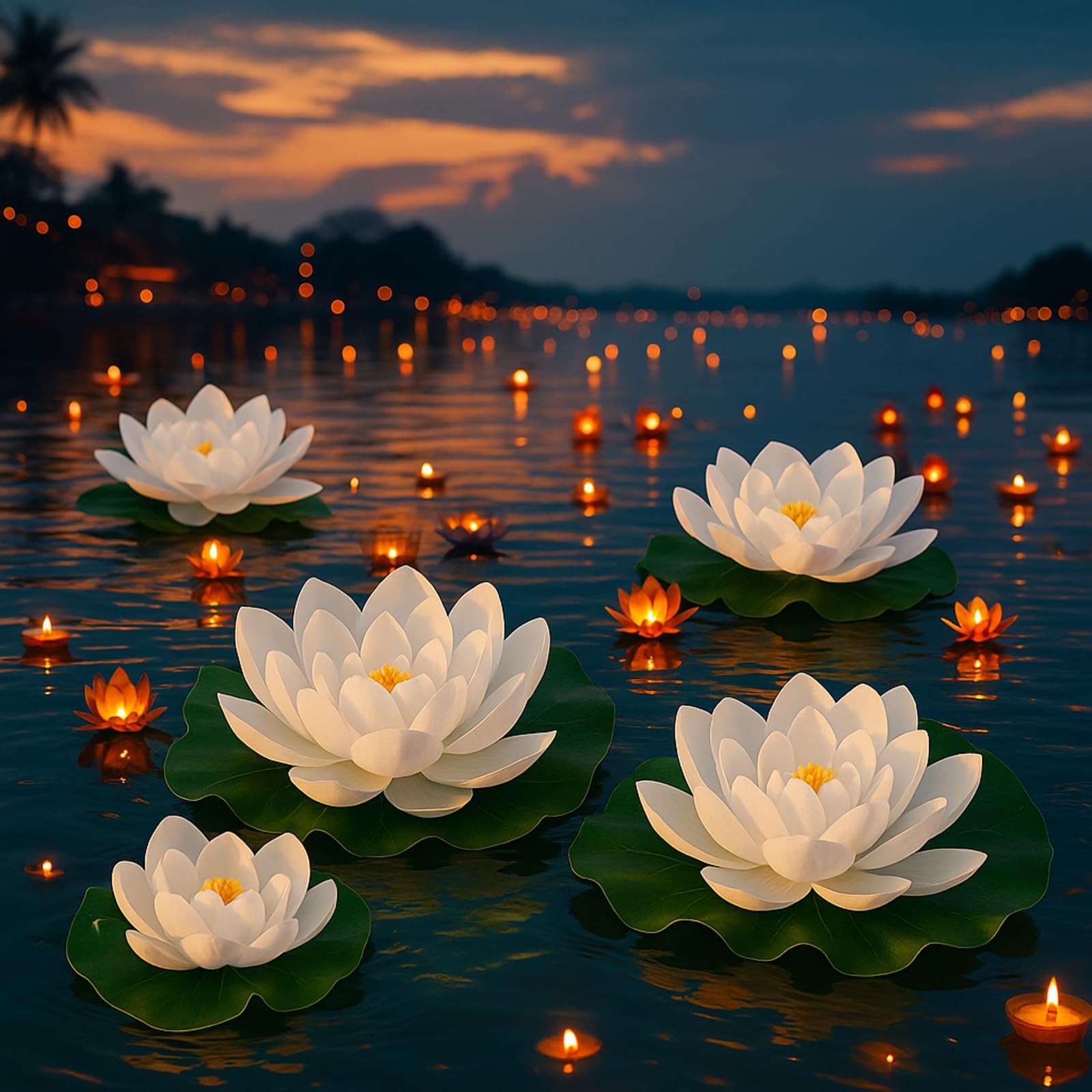 Photo 1 of Yunlly 24 Pcs Floating Foam Lotus Flower with Water Lily Pads Artificial Floating Pool Flowers Lifelike Pond Accessories Floating Pool Decorations for Home, Garden Aquarium Party Wedding Decor, White