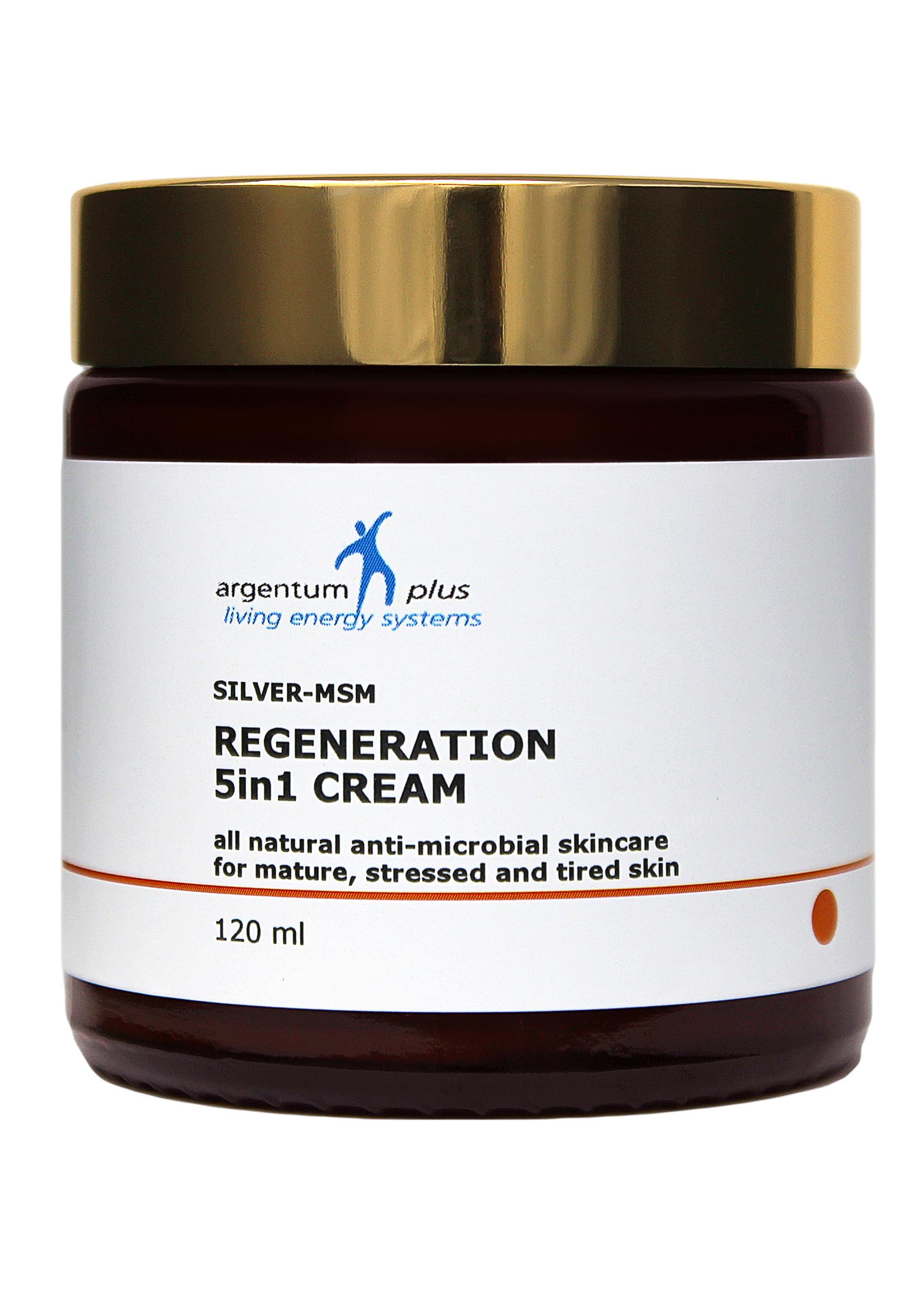 argentum plus - Silver-MSM Regeneration 5in1 Cream 120 ml | All natural non-fragranced moisturizing cream for mature, stressed, and tired skin, with hyaluronic acid and sea buckthorn extract