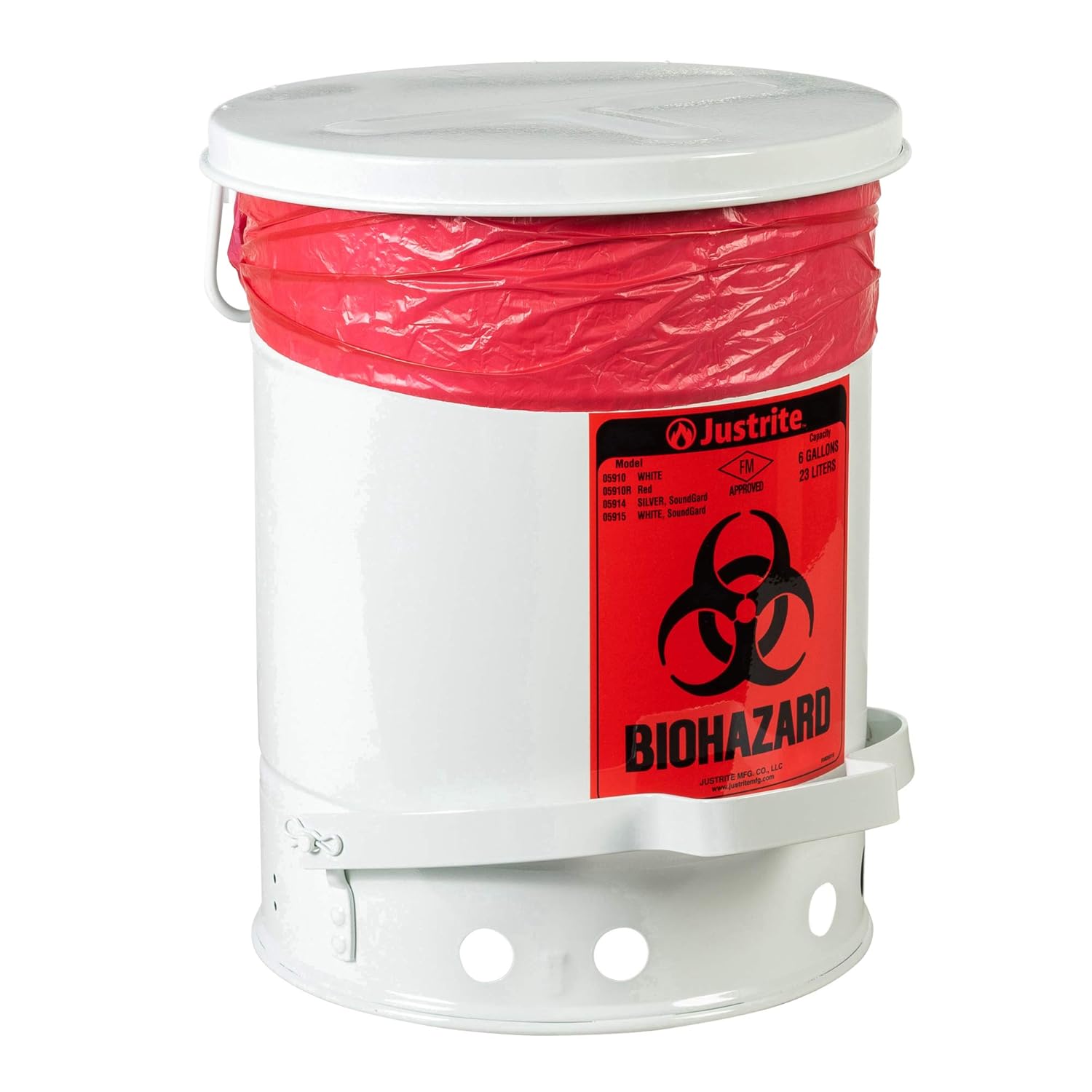 Justrite 05910 Galvanized Steel Biohazard Waste Container, 6 Gallon