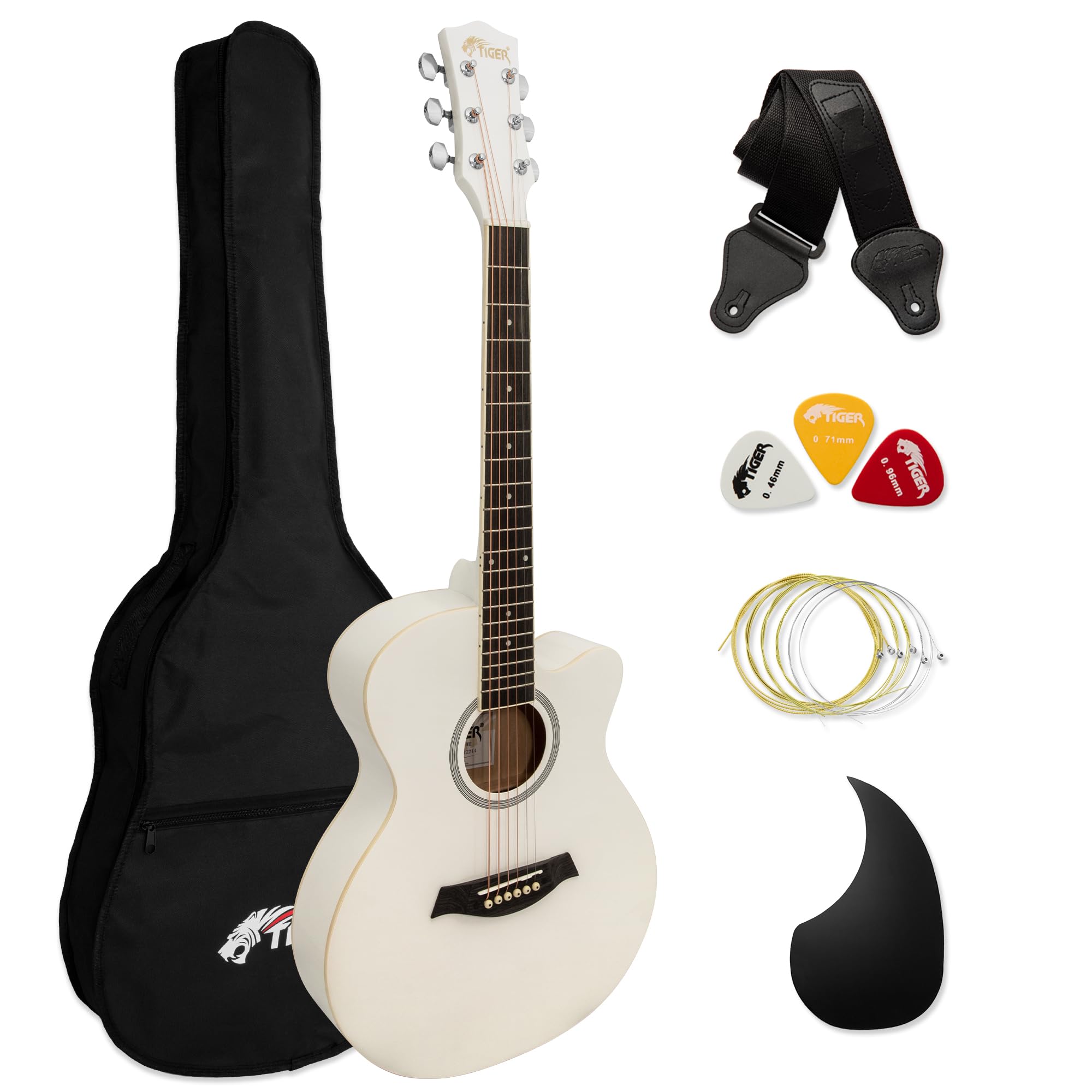 TIGER AL-ACG1-WH Small Body Acoustic Guitar for Beginners Guitar - White - Now with 6 Months Free Lessons Included