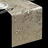 FAVE Gold Table Runner for Rectangle Tables, 72 Inch Heat Resistant Runner with Flower, Waterproof, Stain Resistant, Reusable for Daily Use Parties and Banquet (Gold Rose, 12"x72")