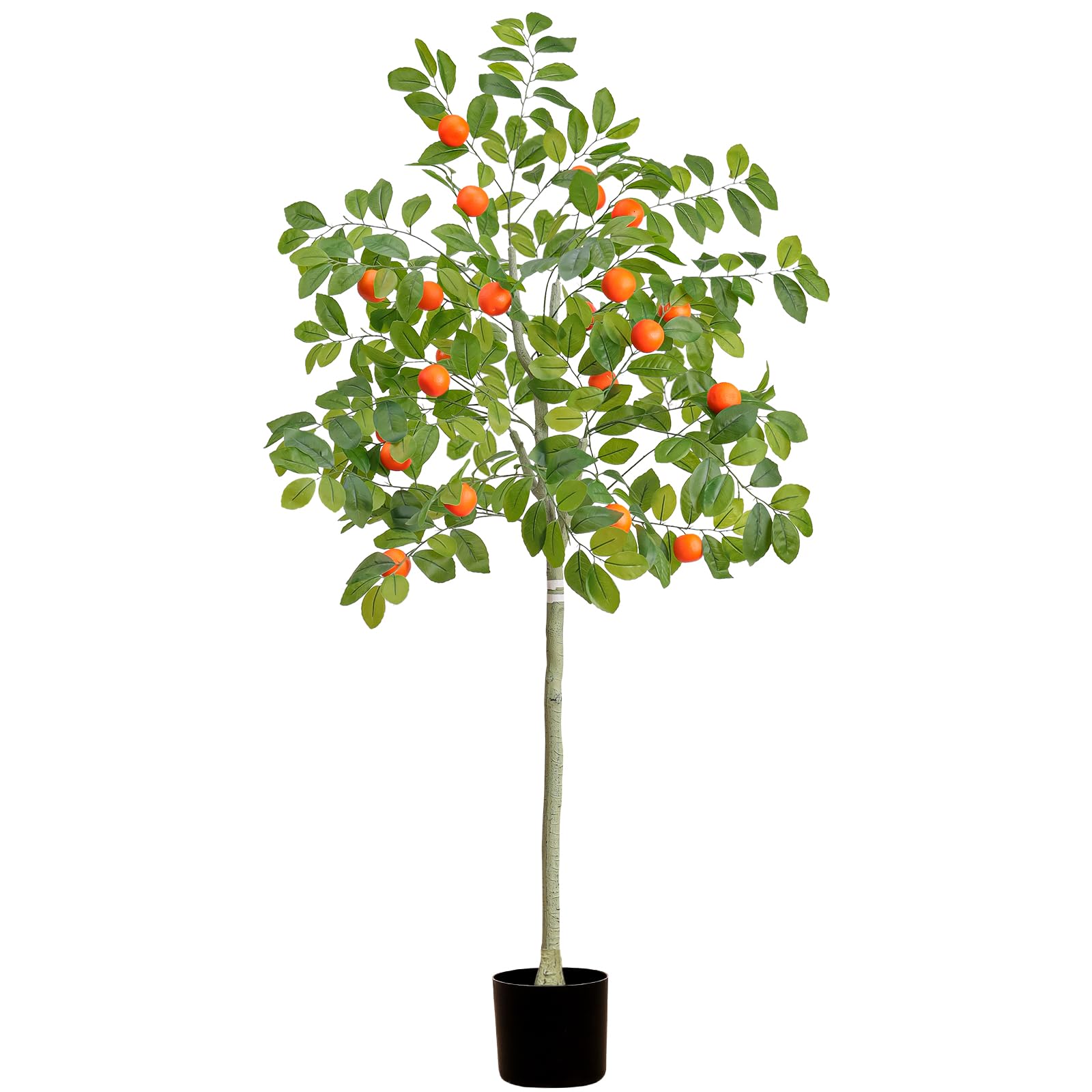 Photo 1 of Funzhan 5 Feet Artificial Orange Tree Large Outdoor with Faux Tangerine Fruit Decor with Natural Wood Trunk and Lifelike Citrus Fruits Plastic Pre Potted Fake Orange Plant Tree for Home Office