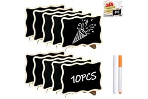 BOLSDOIC 10PCS Mini Chalkboard Signs, Framed Small Chalk Board Food Labels with Easel Stand, Reusable Writable Blackboard with 2 Chalks, Wood Place Cards for Weddings, Birthday Parties, Buffet (Wave)