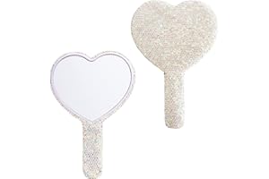 Wowagoga Sparkling Rhinestone Heart Shaped Handheld Mirror Heart Mirror Cosmetic Hand Mirror with Handle Cute Hand Mirror for Women Girls(White)