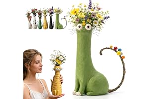 Handcrafted Quirky Cat Vase, Whimsical Cat Flower Vase, 7.5 Inch Funny Kitty Planter for Desk, Shelf, Decorative Cat Vase，Boh