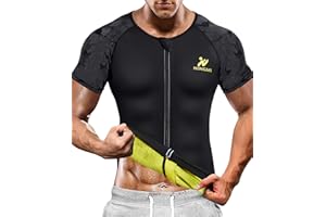 NINGMI Mens Sweat Neoprene Sauna Suits for Weight Loss Body Shaper Fitness Workout Top Shirt Zipper Short Sleeve