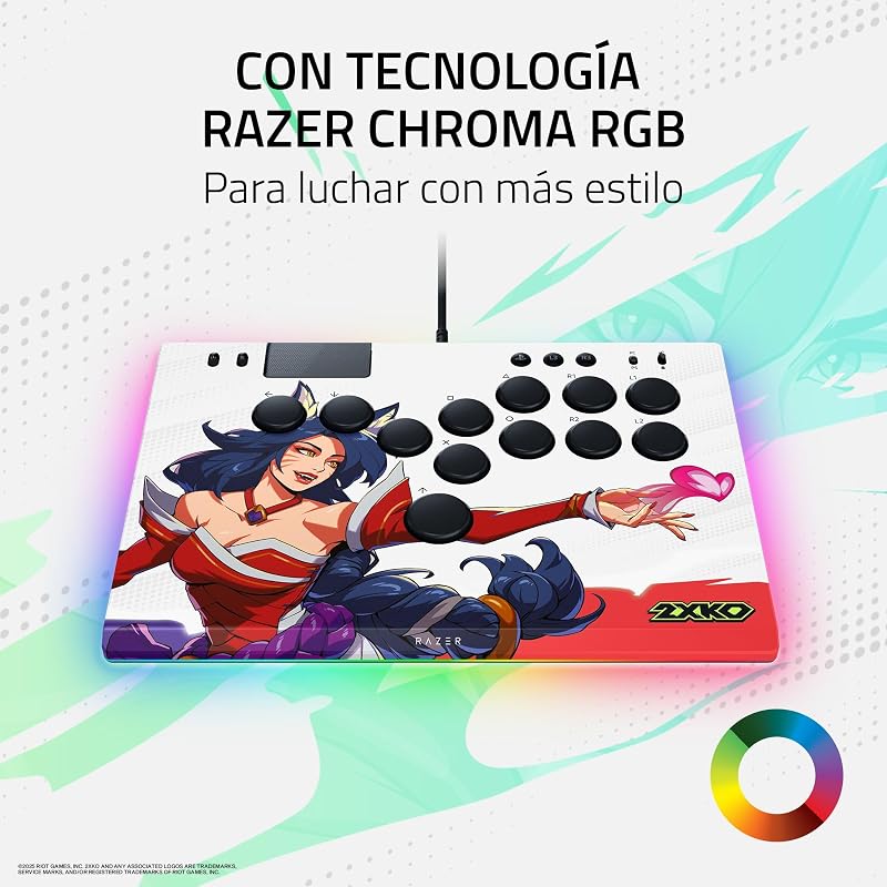 Kitsune 2XKO Edition - Mando arcade óptico con todos los botones para PS5 y PC - diseño con 4 botones de movimiento precisos - interruptores ópticos lineales planos | 2XKO