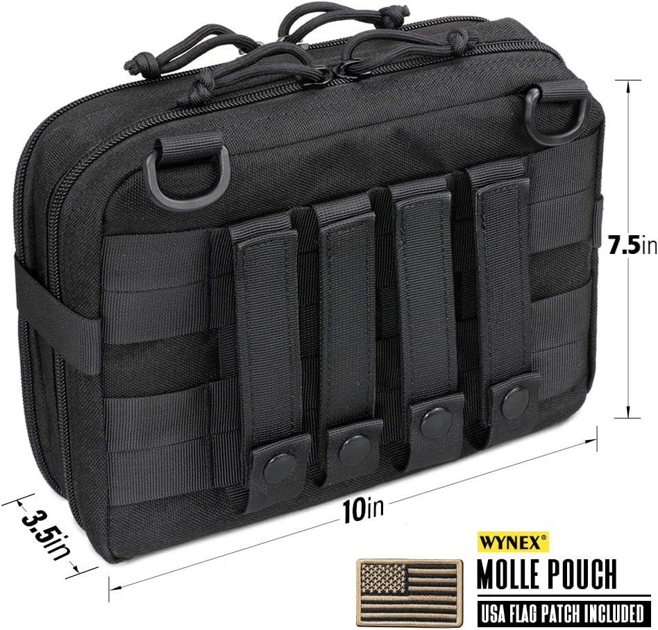 WYNEX Tactical Molle Admin Pouch of Laser Cut Design, Utility Pouches Molle Attachment Military Medical EMT Organizer with Map Pocket EDC EMT Pack IFAK Tool Holder Universal U.S.A Patch Included : Sports & Outdoors