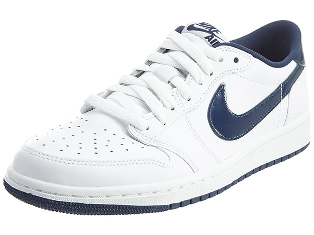 Jordan Nike Men's Air 1 Retro Low Og White/Midnight Navy Ankle-High Fashion Sneaker -11.5 M US 