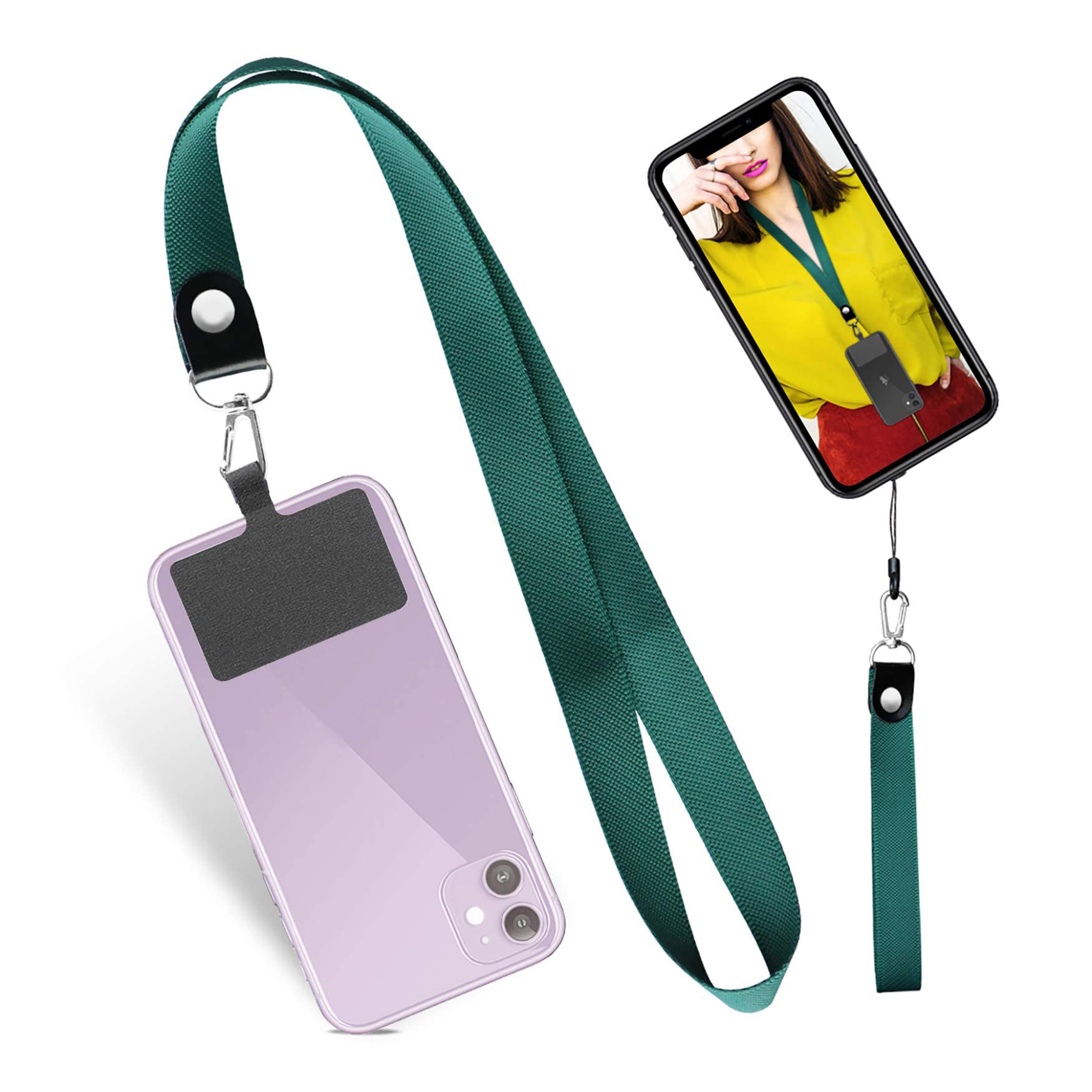 UKON Phone Lanyard Strap with Patch 2 Pack Mobile Phone Neck Strap and Wristband Compatible with Most Smartphone (Green)