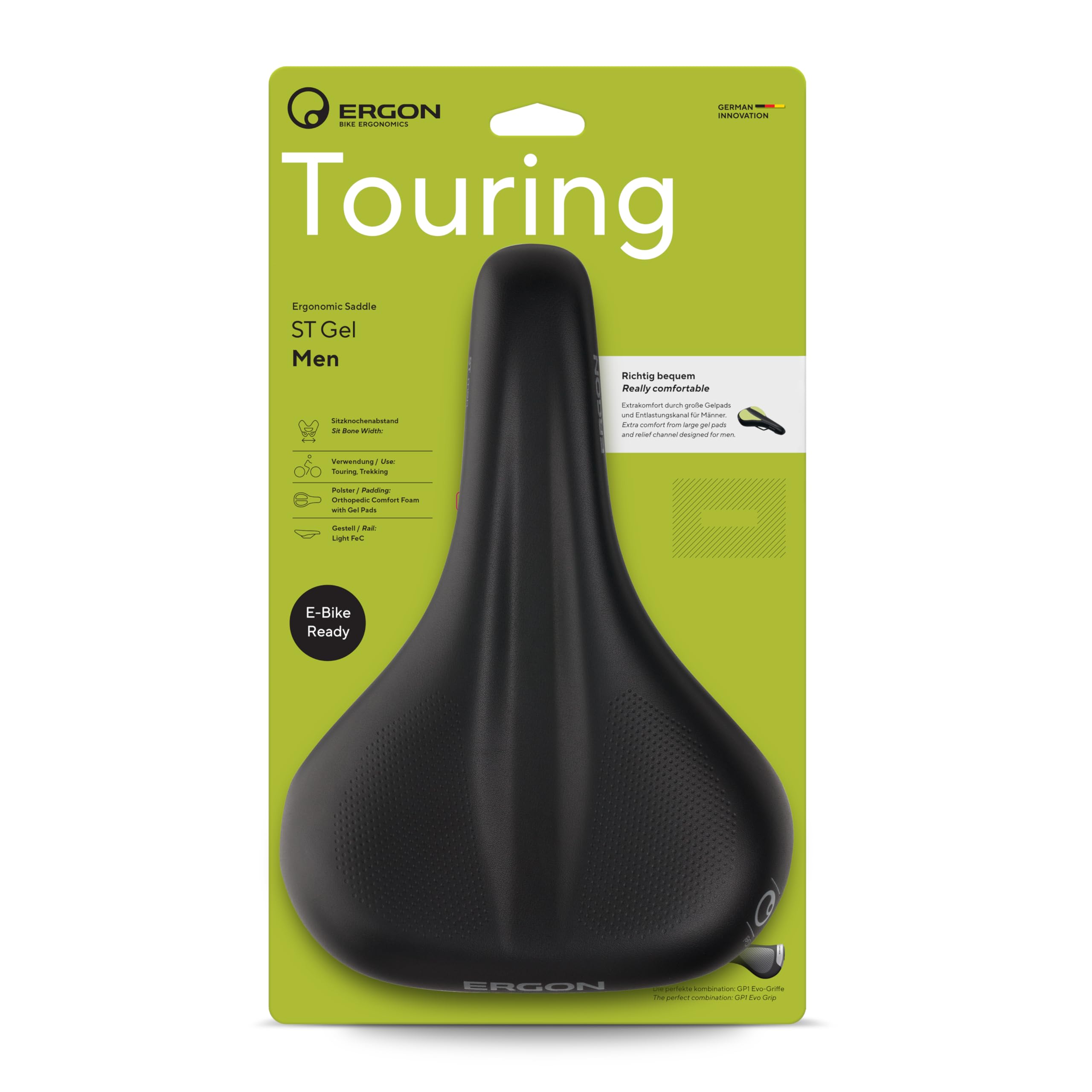 Ergon ST Gel Mens Touring Bike Saddle, M/L, Black