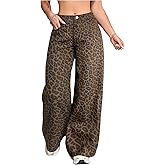 SHENHE Girl's Low Rise Baggy Jeans Leopard Print Wide Leg Y2k Loose Cheetah Jeans Denim Pants
