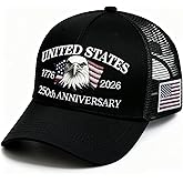 Bcefuho 250 Anniversary USA Hat 250th Anniversary USA hat 1776-2026 Embroidery Hat Black Adjustable Mesh-Back Cap