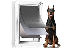MIAOTONG 3-Flaps Never Rust Extra Large Dog Door for Door with Sliding Lock Panel, Steel Frame and Telescoping Tunnel, Extreme Weather Durable XL Dog Doors for Door (Pets Up to 220 Lbs)