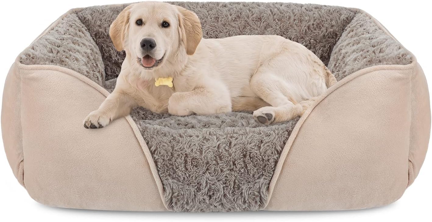 Photo 1 of INVENHO Large Rectangle Orthopedic Dog Bed for Medium Small Dogs, Washable Soft Calming Puppy Sleeping Cuddler With Anti-Slip Bottom L(30"x24"x9")