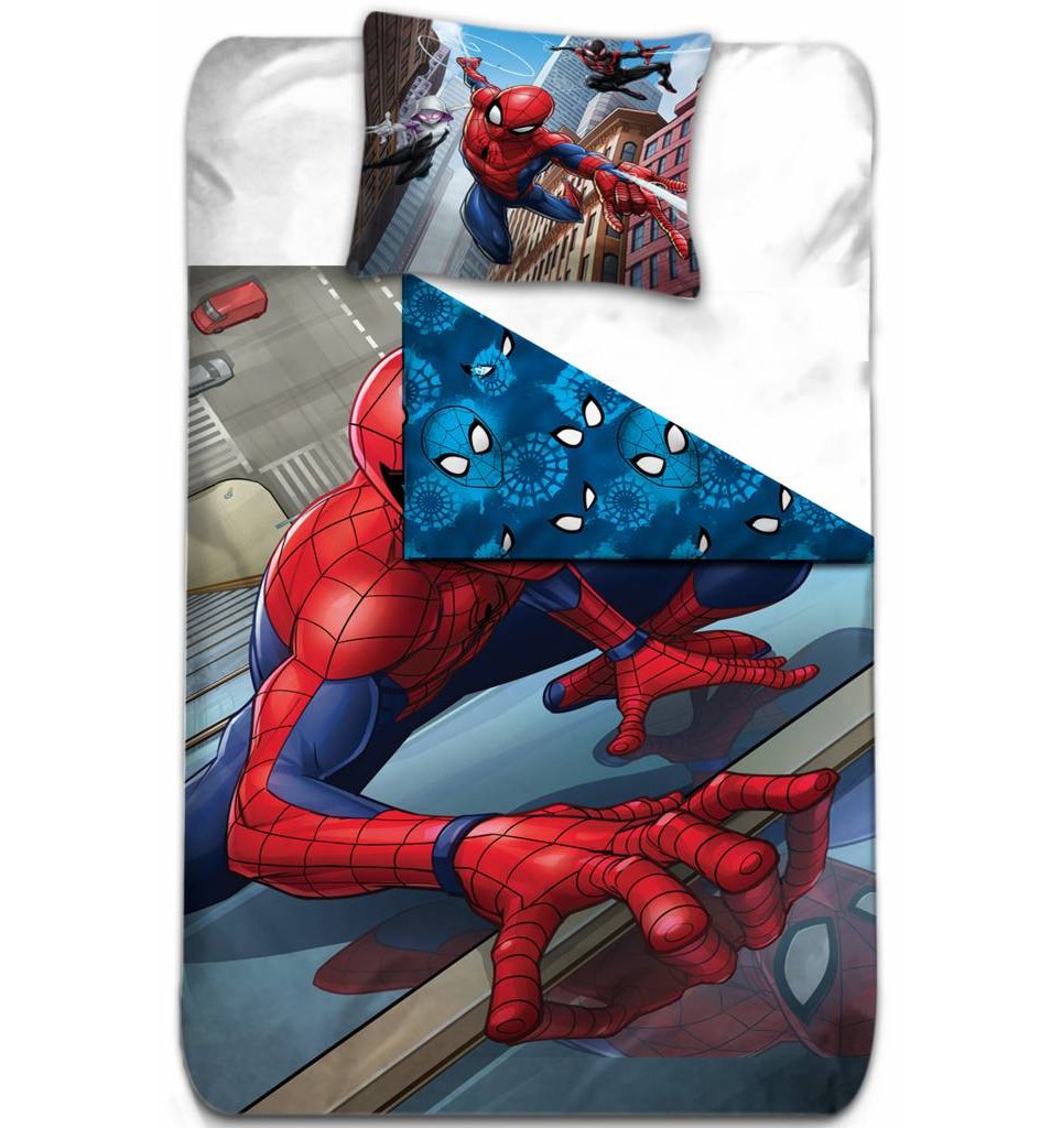 Aymax S.P.R.L Spiderman Reversible Duvet Cover with Pillowcase, Microfibre, Blue, 200 x 140 cm, Pack of 2