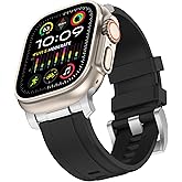 Anlinser Bands Compatible with Apple Watch Ultra 3/2/1 Band 49mm 46mm 45mm 44mm 42mm for Men, Rugged Silicone Sport Strap with Metal Connector for iWatch SE Series 11 10 9 8 7 6 5 4-1 (Black)