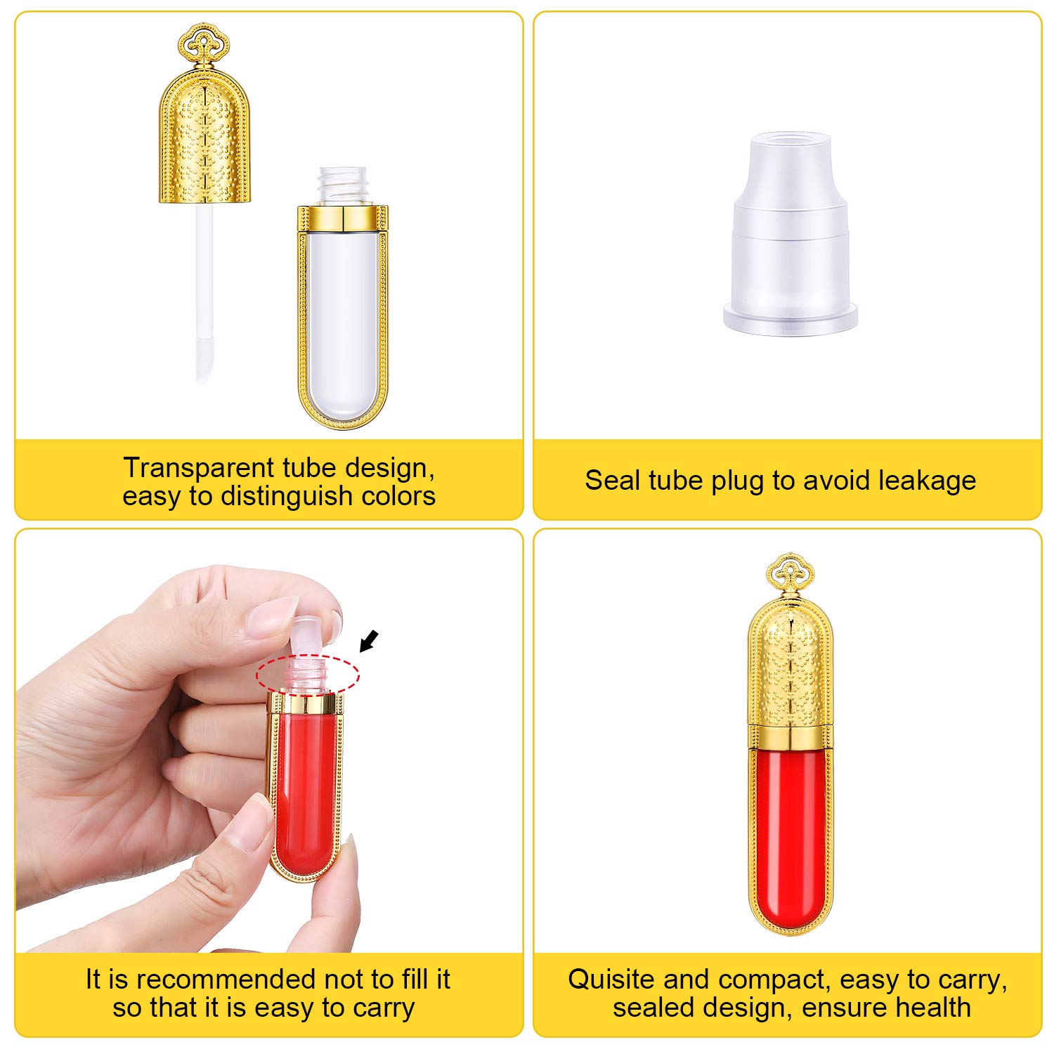 20 Pieces Empty Refillable Plastic Lip Gloss Tube with Refillable Lip Balm Bottle Reusable Sample Bottle Container with 2 Pieces Mini Funnel for Women Girl Lipstick Cosmetic Toiletry, 3 ml (Golden) : Beauty