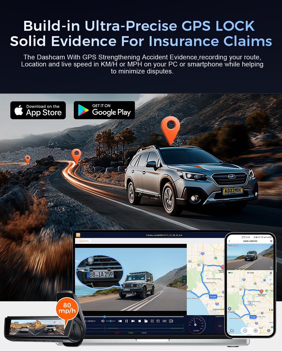 K600 4k Dash Cam Front and Rear, 3.59