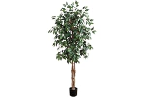 Nearly Natural 5ft Triple Trunk Artificial Ficus Tree with Natural Wood Trunks, Fake Tree for Indoor Home Décor, Faux Ficus Tree with Black Nursery Pot