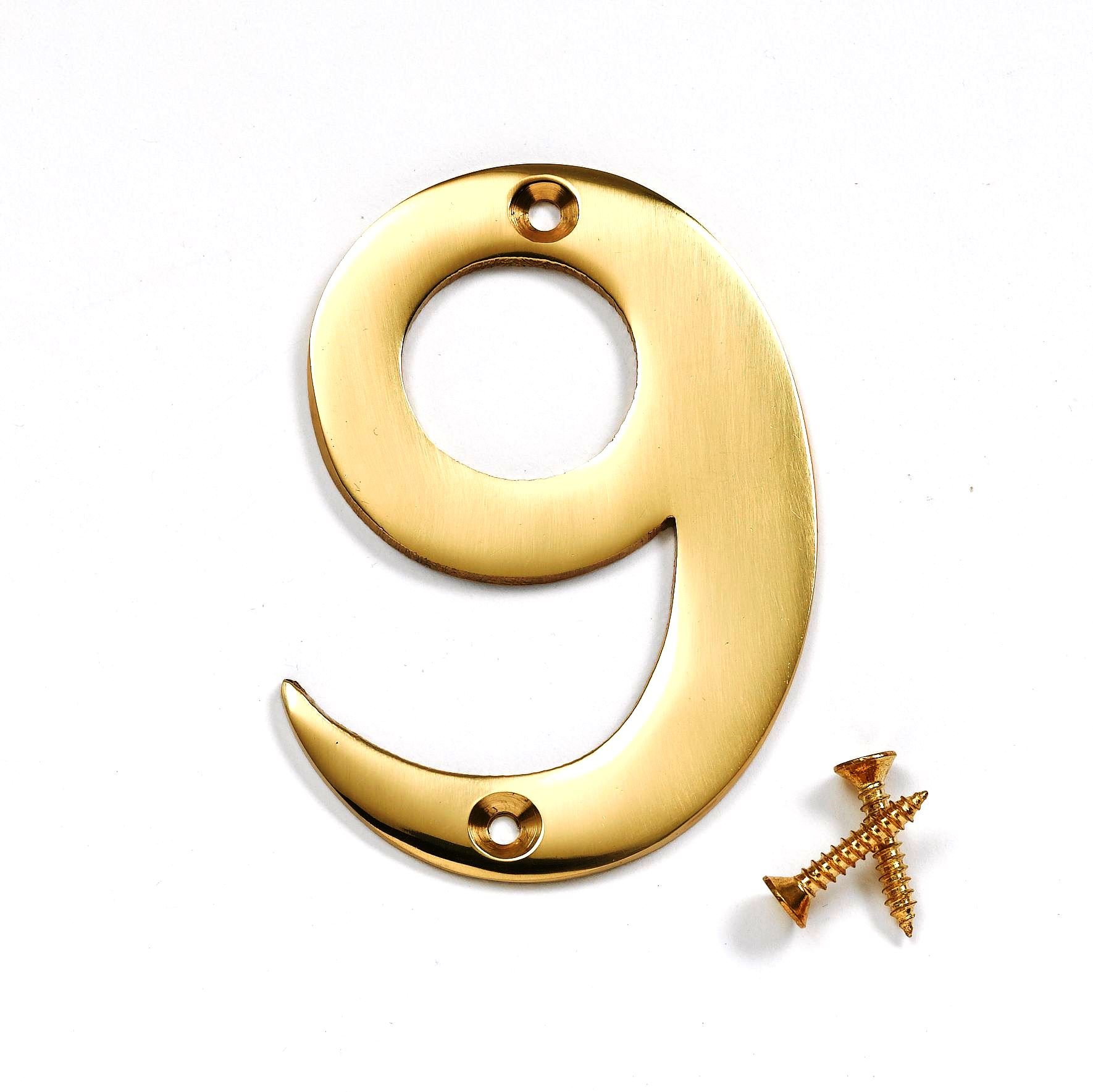 Merriway BH04276 Solid Brass Polished and Lacquered Numeral Number 9, 50 mm, 2 inch