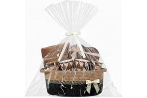 Colingmill Woven Gift Basket Empty with Ribbons Bow Tie and Bag, Valentine's Day Empty Decorative Chest Box, Woven Rope Basket Storage with Handles Home Decor(14 x 10 x 5.5 Inch,Black Brown)