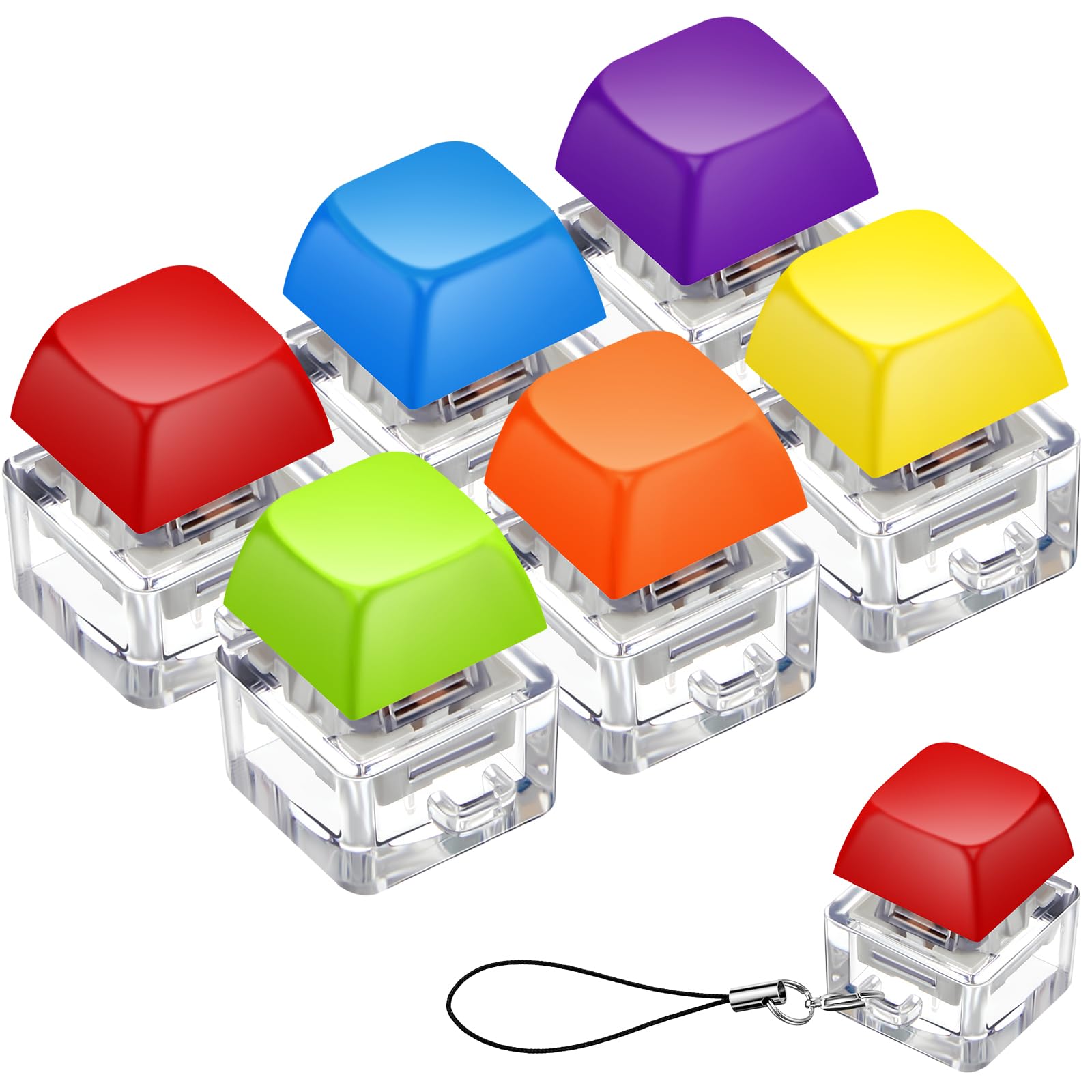 Photo 1 of Taiyin 6 Pcs Keyboard Fidget Toy Fidget Clicker Keyboard Keychain Decompression Toys Button Stress Relief Gifts for Adult to Relief Stress Pass The Time(Rainbow Colors)