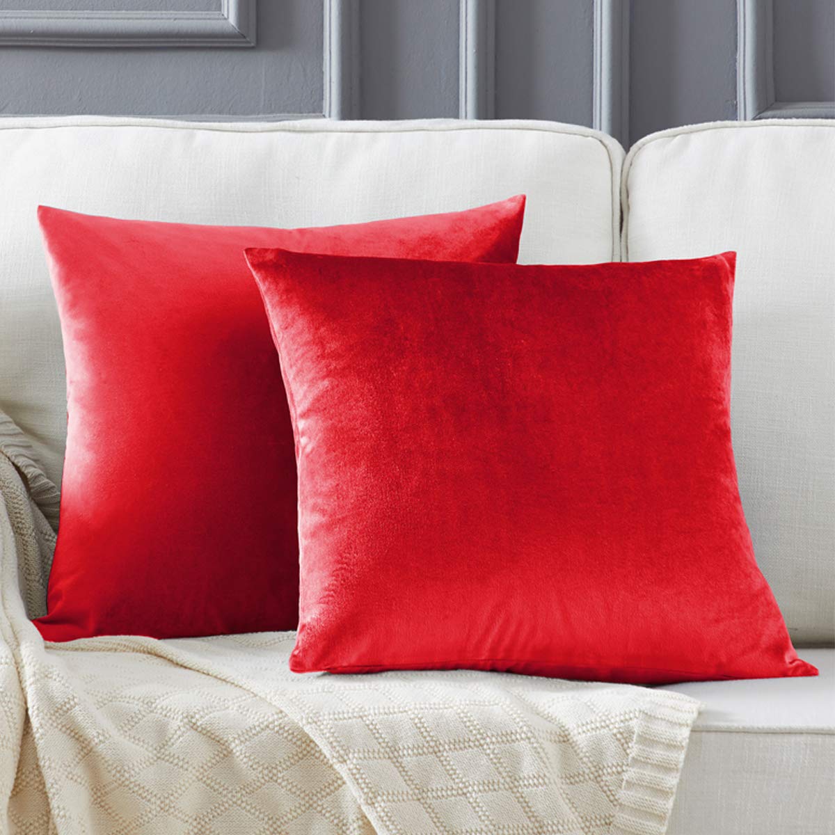 GIGIZAZA Velvet Red Cushion Covers 20 x 20 Inch Square Decorative Throw Pillowcases 50 x 50cm for Sofa Bedroom Living room 2 pack