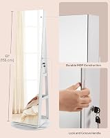 SONGMICS 6 LEDs Mirror Jewellery Cabinet 360° Swivel Lockable Freestanding view 9