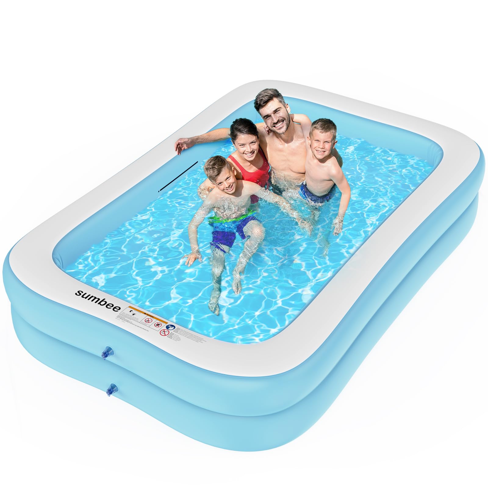 Photo 1 of Sumbee Inflatable Swimming Kiddie Pool for Adults Kids Ages 4-8-12, Size 103" X 69" X 20" Rectangle Blow Up Family Pool for Children Backyard Outdoor Garden Summer Water Party Full-Sized Light Blue