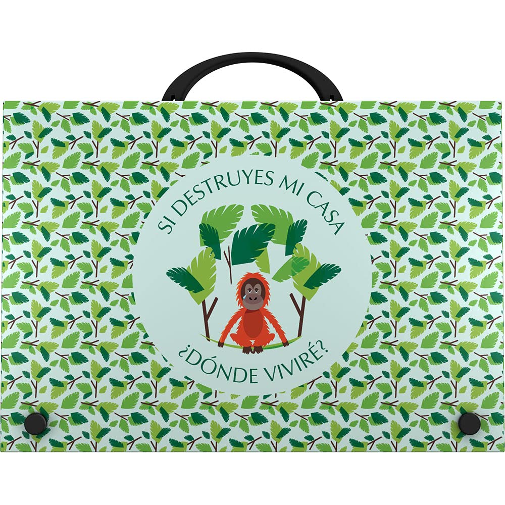 Grafoplás 37402430 School Case with Handle, Polypropylene, Wise Planet Collection, Monkey