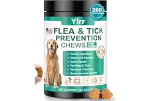 YIRR Flea and Tick Prevention for Dogs Chewable, 200 Natural Soft Chews Oral Flea and Tick Supplement for Dogs Puppies, All Breeds & Sizes - Chicken Flavor