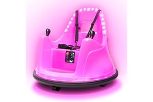 Kidzone Upgraded Smart Bumper Car for Toddler & Kids 1.5-6 Years Old, 12V 2-Speeds Electric Ride On Bumping Toy W/Remote&APP Control, LED Lights, Bluetooth, 360°Spin, DIY Sticker&360° LED Glow, Pink