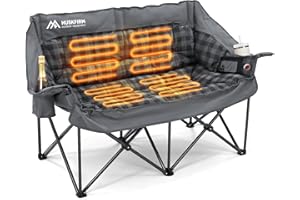 Huskfirm Heated Double Camping Chair, Oversized Camping Loveseat with 4 Heating Zones and 3 Temperature Settings, Portable He
