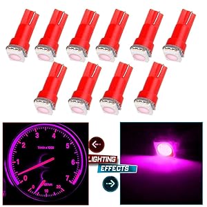 cciyu 10 Pack Xenon Pink Car T5 5050 1SMD Wedge LED Light Bulbs 74 17 18 37 70 73 2721 Replacement fit for Dashboard instrument Panel Light Bulbs LED Lamps