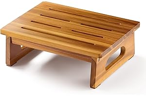 2BHOME Wooden Step Stool, 5.3" One Step Stool for Adults with Handle, Durable & Portable Design Supports up to 550lbs for Bedroom, Kitchen, Bathroom or High Beds