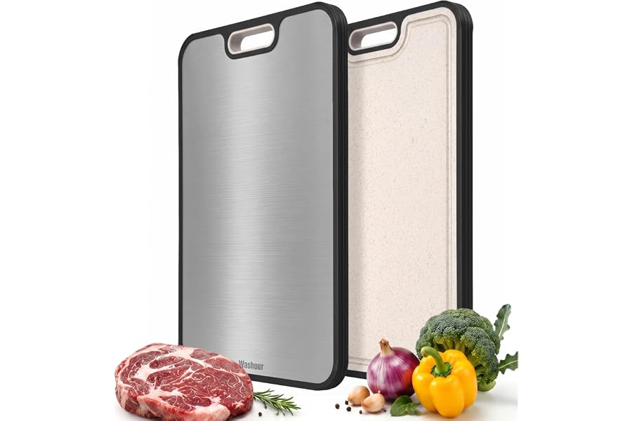 Washour Non Toxic Titanium Cutting Board for Kitchen, Food Grade Titanium Cutting Boards 2 in 1 Double Sides, Non Slip Cutting Mat 15" x 10"