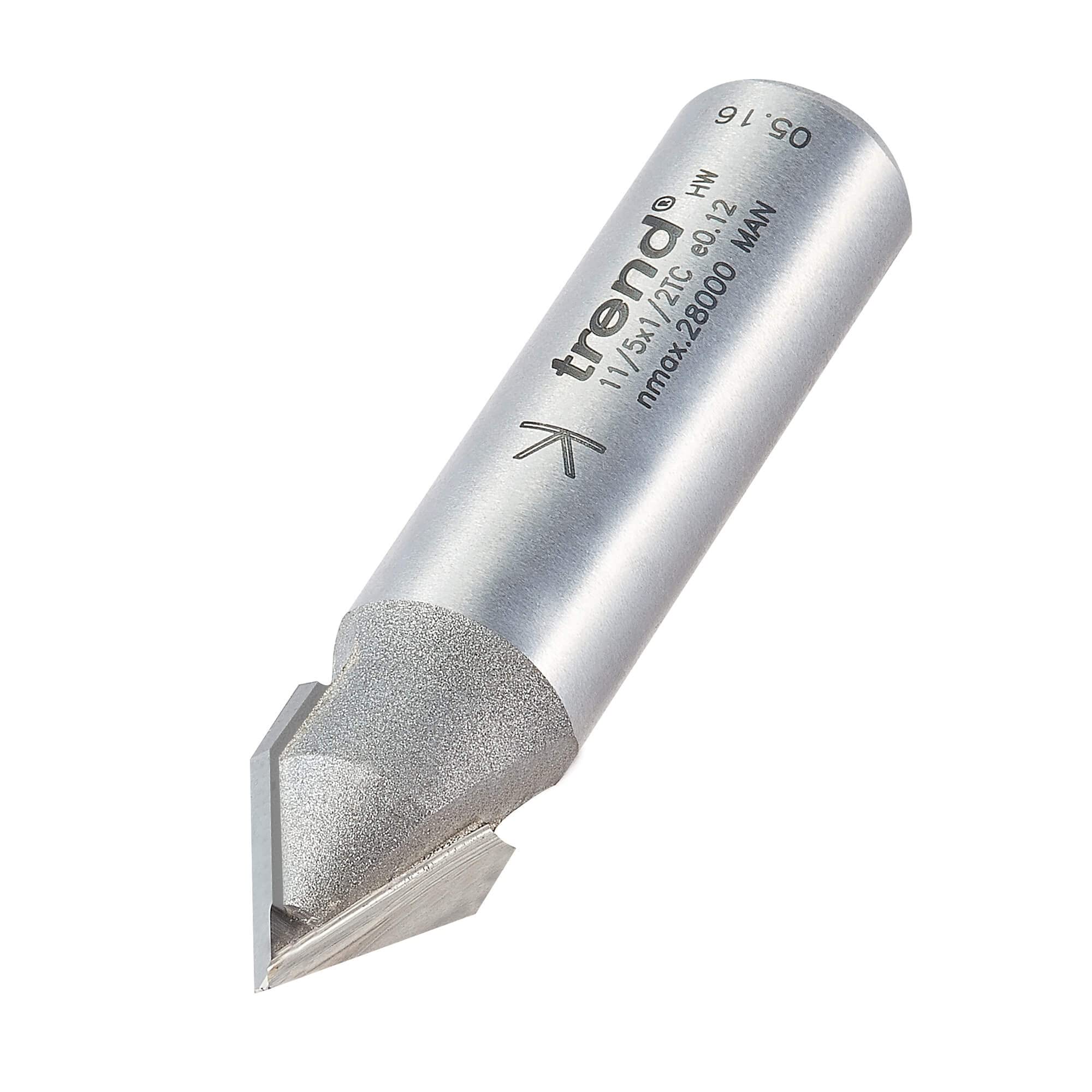 Trend Professional Bevel Router Cutter, 60-Degree Angle, 1/2 Inch Shank, 12.89mm Cut Diameter & 10.3mm Cut Length, Chamfer V Groove, 11/5X1/2TC