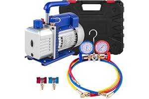 Bestauto Vacuum Pump 4CFM 1/4HP Air Vacuum Pump HVAC A/C Air Refrigerant Rotary Vane Vacuum Pump Single Stage 1 Valve AC Manifold Gauge Set (4CFM 1-Stage)