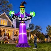 12FT Giant Halloween Inflatables Witch Outdoor Decorations, Giant Blow Ups with Build-in LED Lights, Scary Yard Garden Decoration for Halloween Party Indoor Outdoor