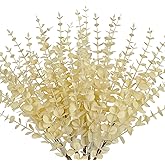 GnFlus 5 Pcs Artificial Eucalyptus Stems Fall Eucalyptus Leaves Autumn Leaf Branches Fall Decorations with Foam Fall Leaves for Home Floral Arrangement Autumn Festival Thanksgiving Decor Cream White