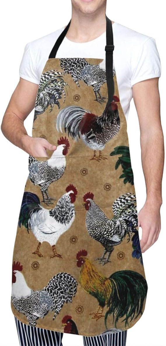 Rooster and Chicken Print Aprons for Women Cooking Baking Waterproof Kitchen Apron Avoid Oil