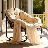 YDcosyfy Oversized Outdoor Papasan Rocking Chair with Soft Cushion, Comfy Patio Egg Chair, Wicker Lounge Rocker for Balcony/Porch/Garden, Reinforced All Weather Rattan Frame, 330 lbs Support, Beige