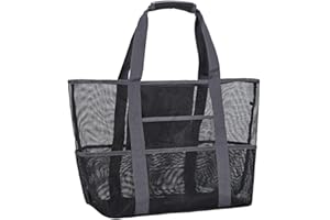 Clearworld Mesh Beach Bag,Toy Tote Bag with Waterproof Inside Pockets for iPad,Lightweight & Foldable Mesh Tote Bag for Beach, Picnic