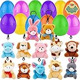 CAMIRUS 12Packs Filled Easter Eggs with Mini Plush Animal Toys, Cute Stuffed Animals Keychains Filled Surprise Plastic Eggs for Kids Easter Basket Stuffers, Hunt, Easter Party Favors Supplies