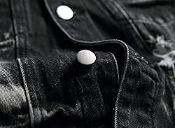 LAMKUKU Mens Denim Jacket Ripped Slim Jean Jacket