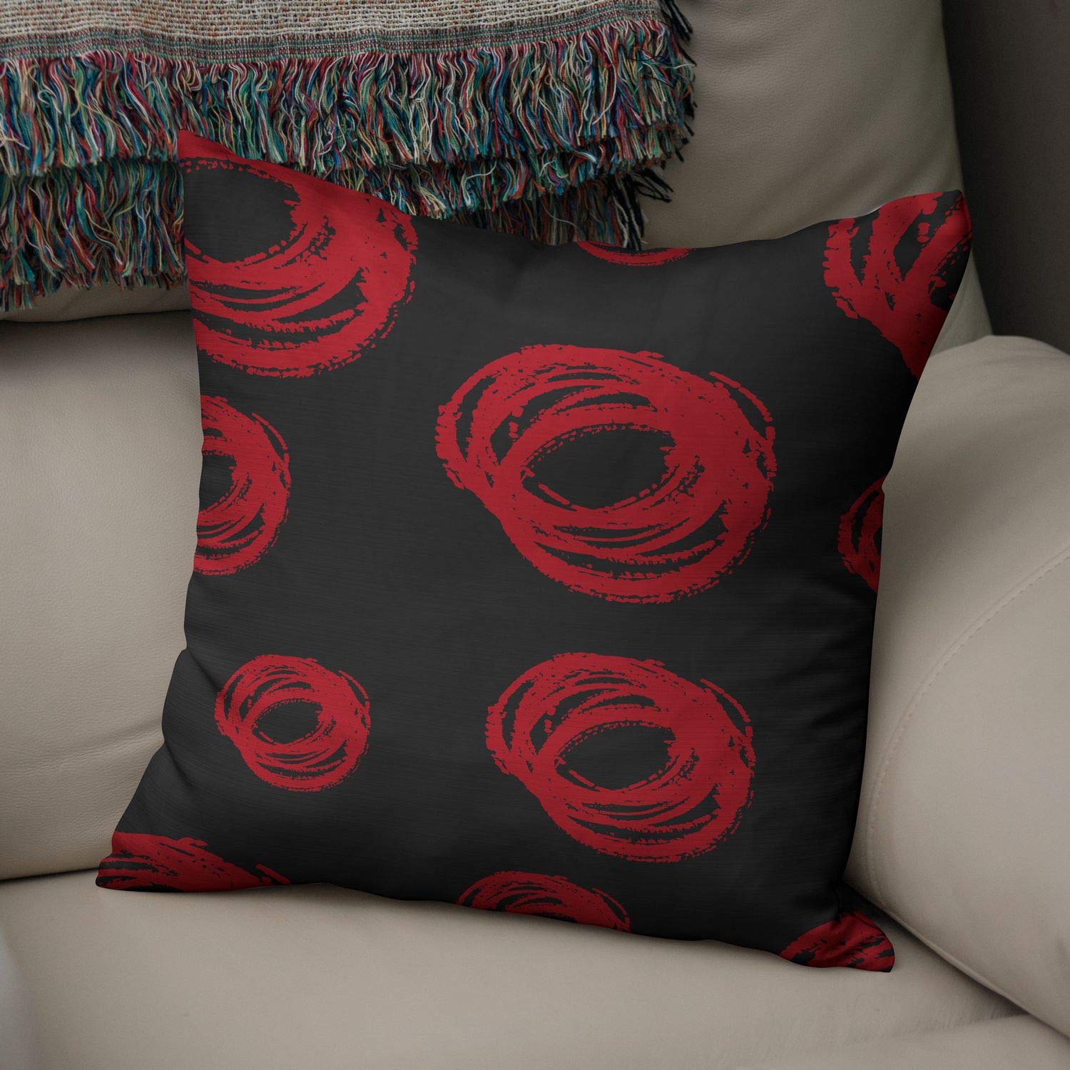 Bonamaison Decorative Cushion Cover Red & Black, Throw Pillow Covers, Home Decorative Pillowcases for Livingroom, Sofa, Bedroom, Size: 50x50 Cm - Designed and Manufactured in Turkey